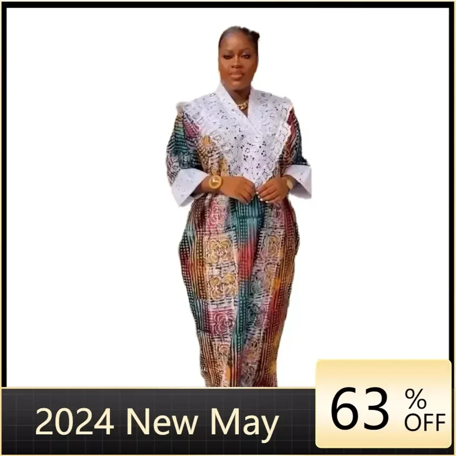 2024 African Dresses for Women Traditional Africa Clothing Dashiki Ankara Lace Outfit Gown Abayas Robe Muslim Kaftan Maxi Dress