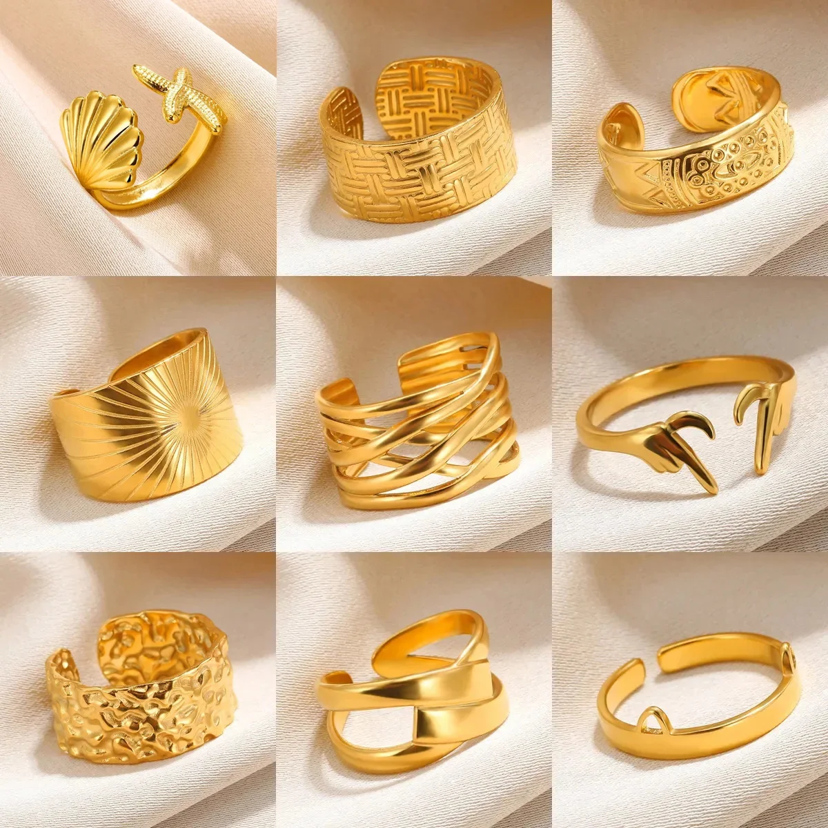 316L Stainless Steel Rings for Women Gold Color Portrait Pattern Wide Rings Luxury Quality Jewelry Accessories Gift Wholesalers