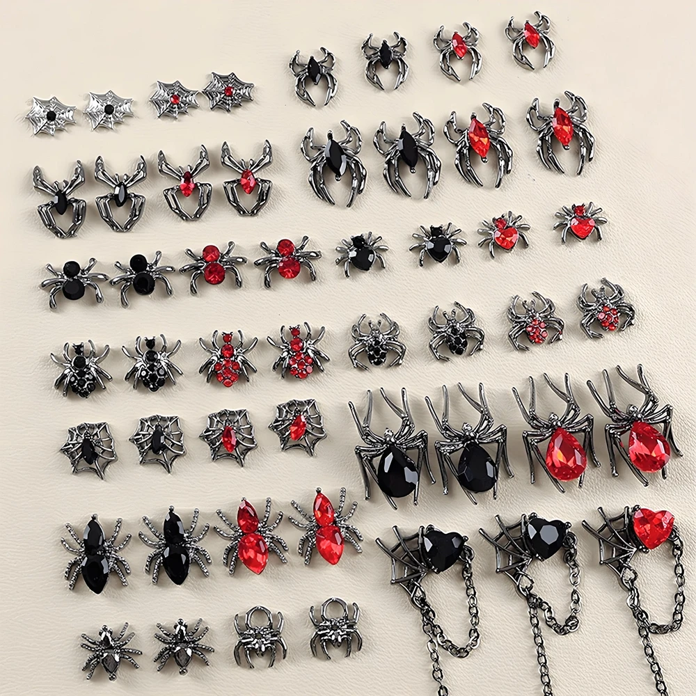 

10PCS 3D Gothic Alloy Nail Art Rhinestone Spider Web Charms Jewelry Accessories For Halloween Nails Decoration Design Supplies
