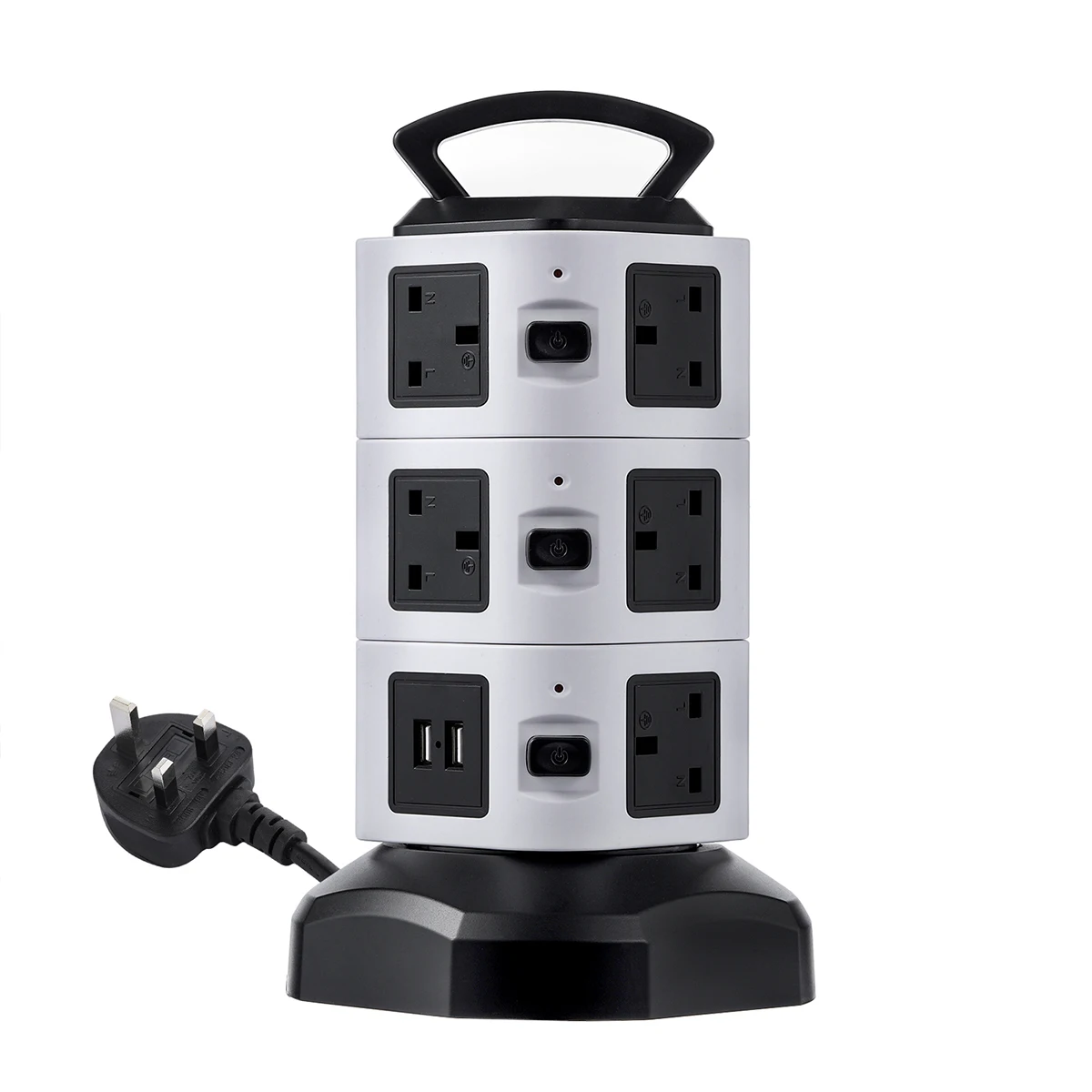 2500W Tower Power Strip Surge Protector Vertical Multi Sockets 11 Way Universal Outlets Plug Socket 2 USB Port 2m Extention Cord