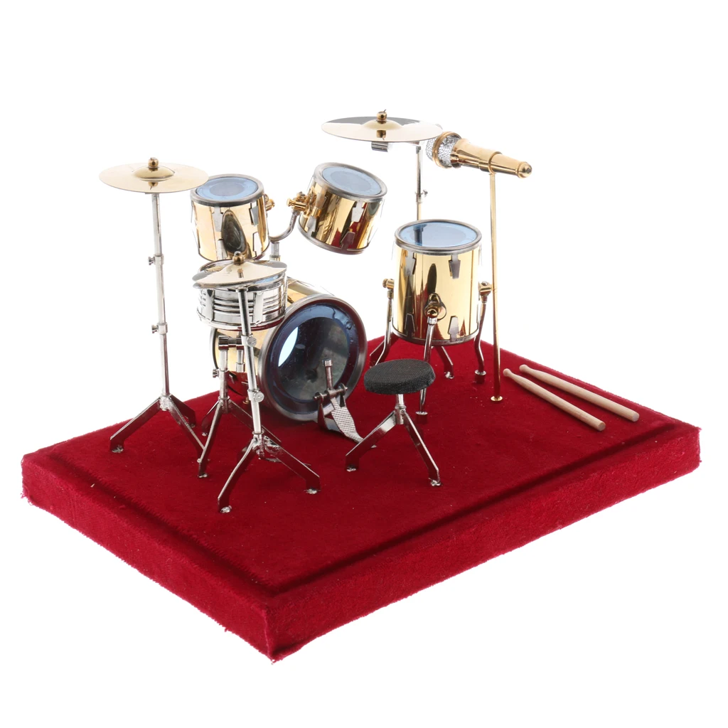 Ensemble de batterie Miniature en cuivre pour maison de poupée, modèle avec boîte d'affichage, décoration d'instrument de musique, 1/12