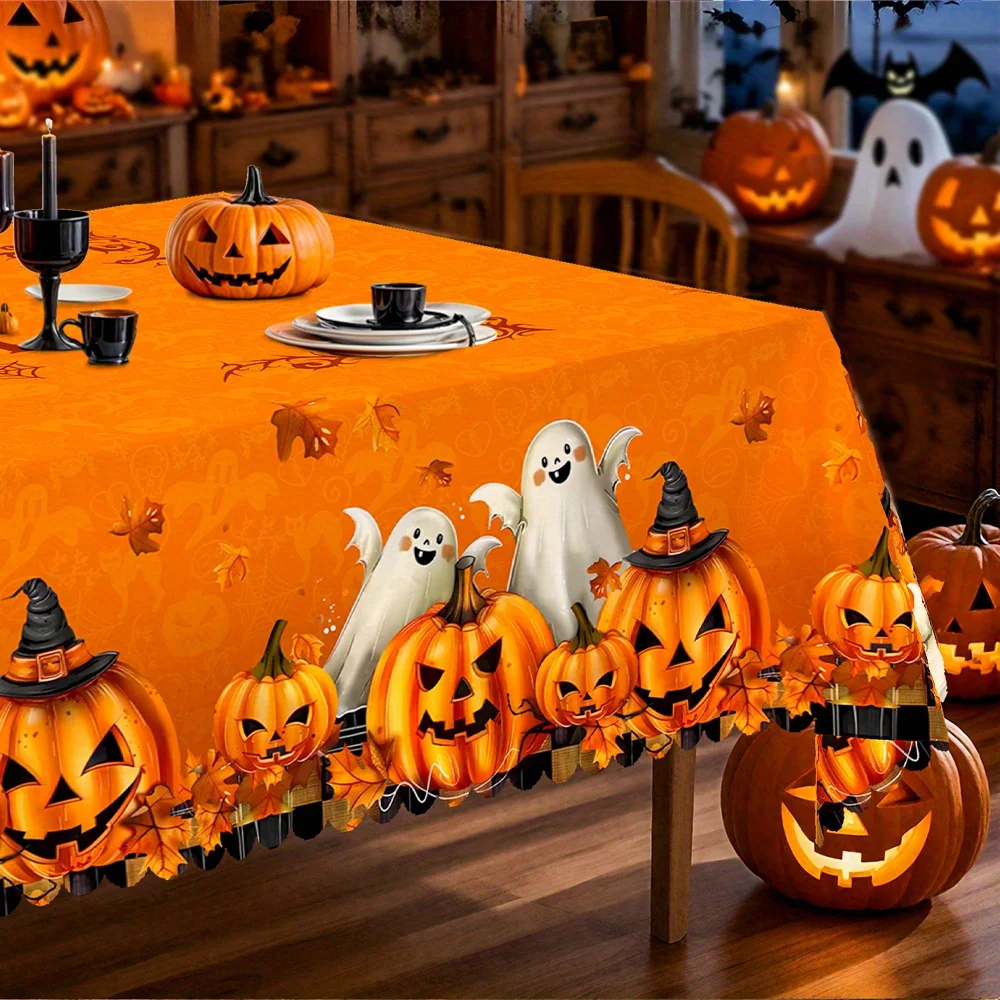 1 piece of Thanksgiving and Halloween tablecloth with orange decorative band and pumpkin pattern in retro artistic stylezyc