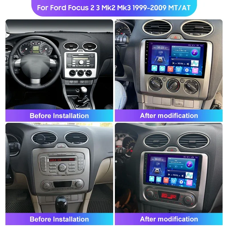 Car Radio Android 12 Video Player Head For Ford Focus 2 3 Mk2 Mk3 MT/AT 1999-2009 GPS Navigation Carplay Unit Stereo Multimedia