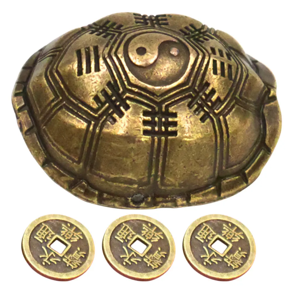 1 Set Chinese Divination Coins Turtle Shell Lucky Tortoise Good Luck Turtle Figurine