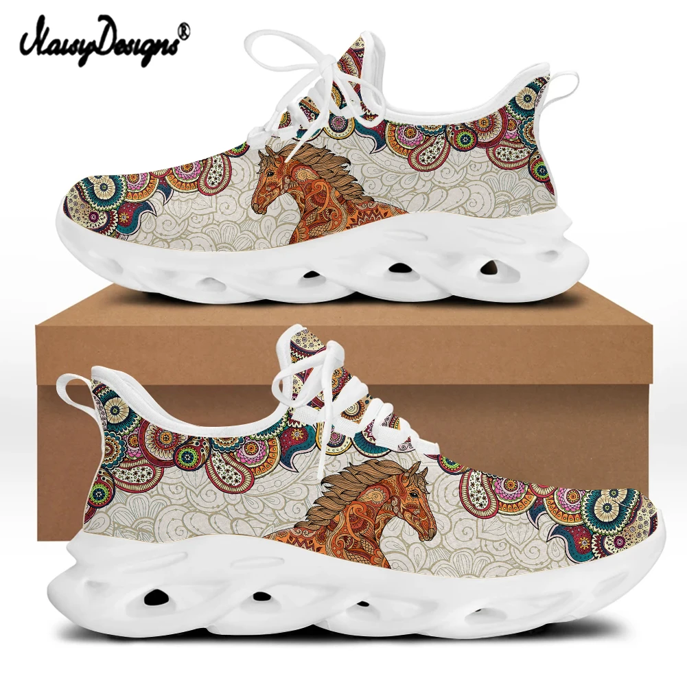 Noisydesigns Casual Men's Flats Shoes Boho Mandala With Horse Prints Lace-Up Breathable Comfortable Sneakers for Student Boys