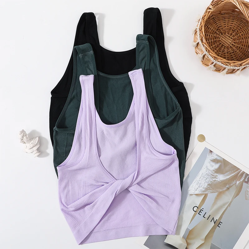 Women Reversible Crop Top 2 Ways Wear Front Deep V Twist Back U Neck Sleeveless Ribbed Knit Casual Tank Top Summer Cami