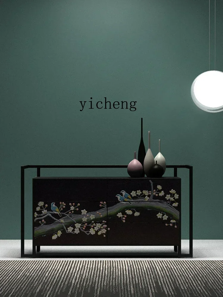i10.9-New Chinese Style Hallway Shoe Cabinet Hall Cabinet Partition Solid Wood Flowers and Birds Painted Decoration Side Cabinet