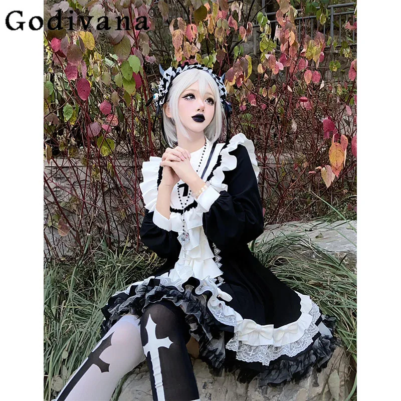 Halloween estilo gótico lolita vestido curto feminino preto lolita bonito inchado vestido de princesa feminino japonês cosplay vestido de empregada