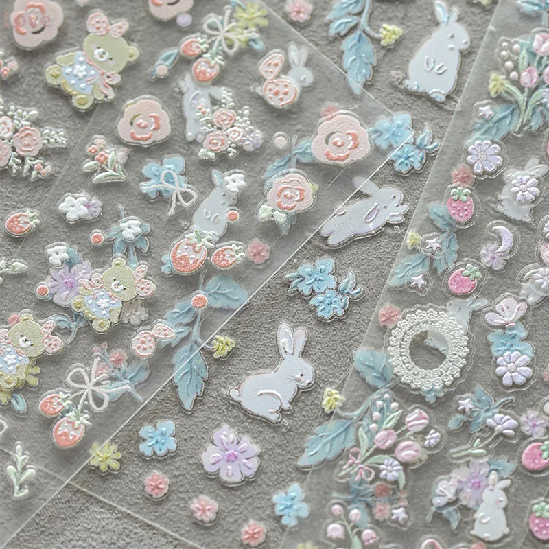 [L & P] جميل الدب الأرنب الكرتون 5D تنقش النقوش ذاتية اللصق مسمار الفن زينة ملصقات ثلاثية الأبعاد مانيكير الشارات