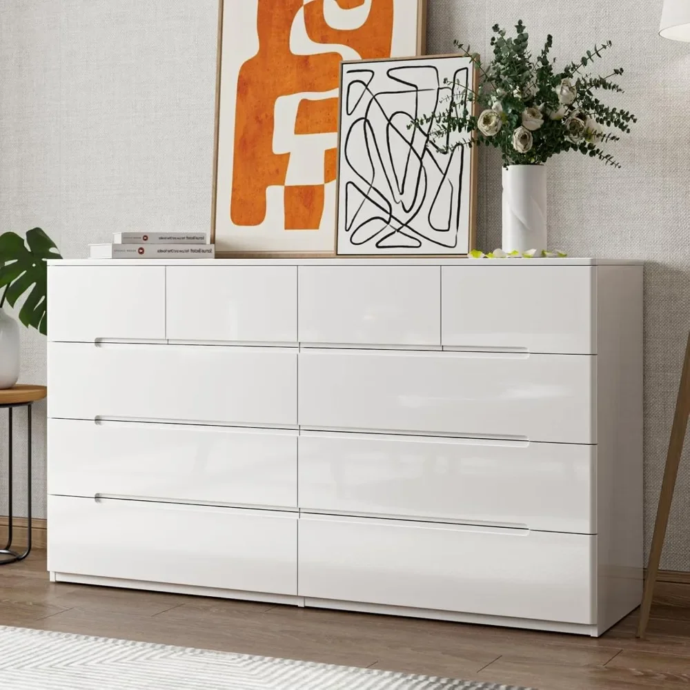 10 Drawer Dresser, White Dresser for Bedroom,High Gloss Modern Dresser & Chest of Drawers,55