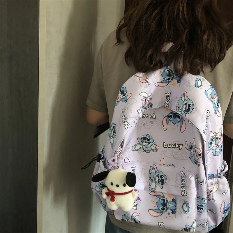 Disney High Quality Nylon Lightweight Cartoon Printed Stitch Student Backpack Campus Large Capacity Storage Backpack