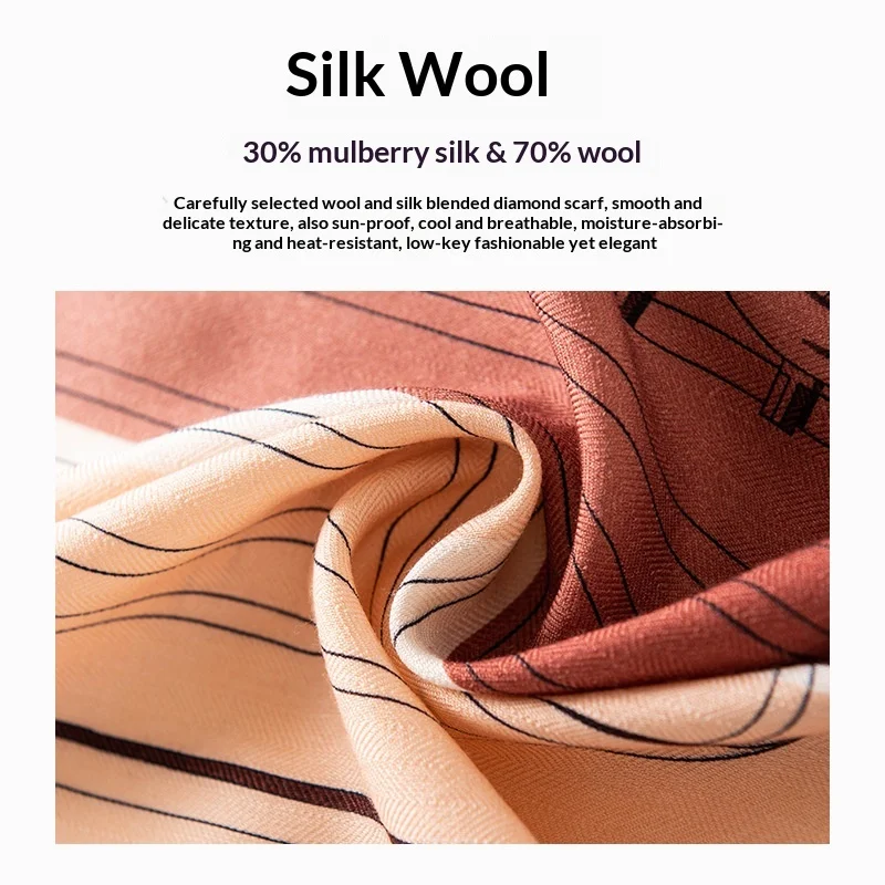 2025 Fall/Winter New Double-sided Heterochromatic Silk Wool Hand Rolled Edge Large Square Scarf