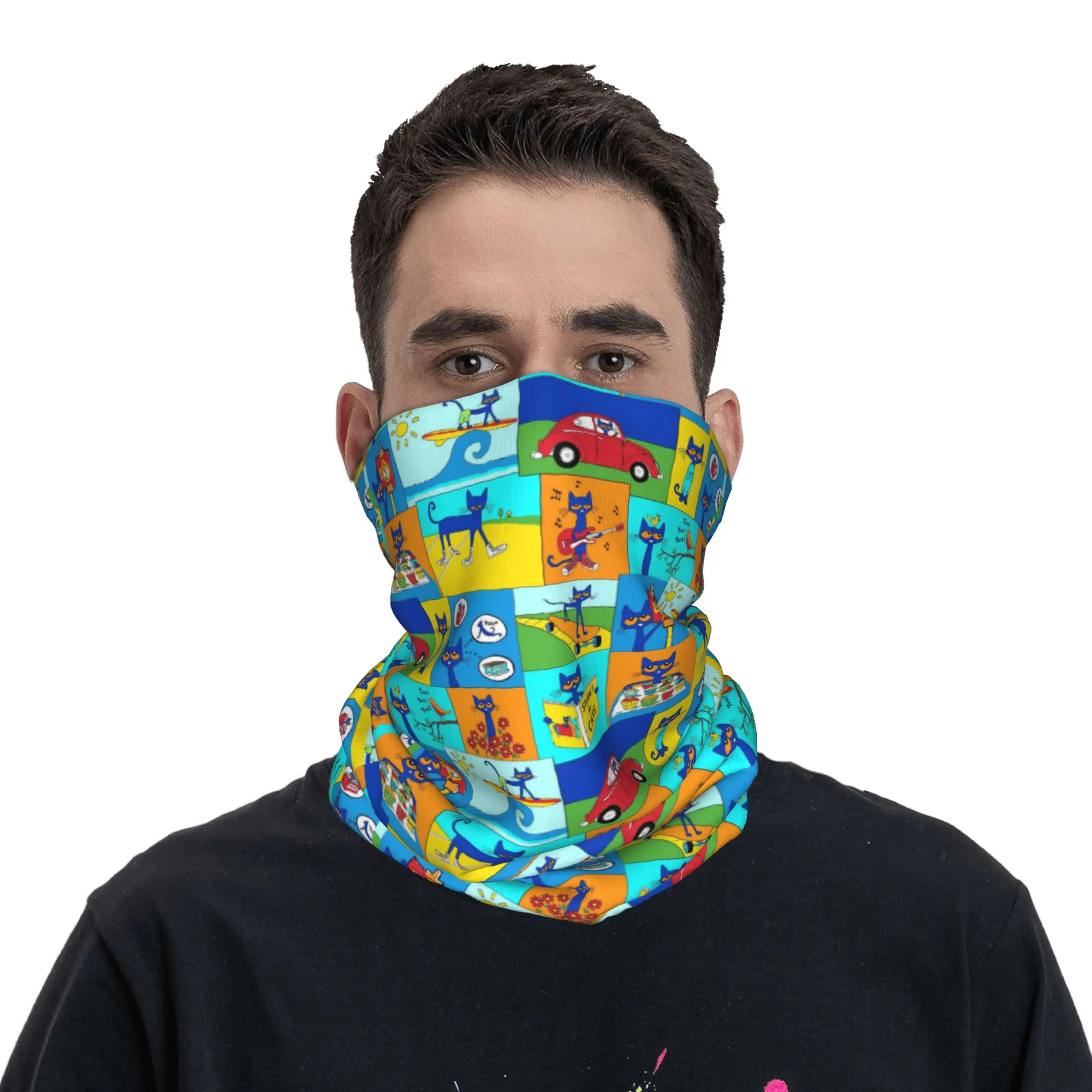 Pete the Cat  Bandana Neck Gaiter Printed Groovy Kitten Mask Scarf Multi-use Headband Riding Unisex Adult Winter
