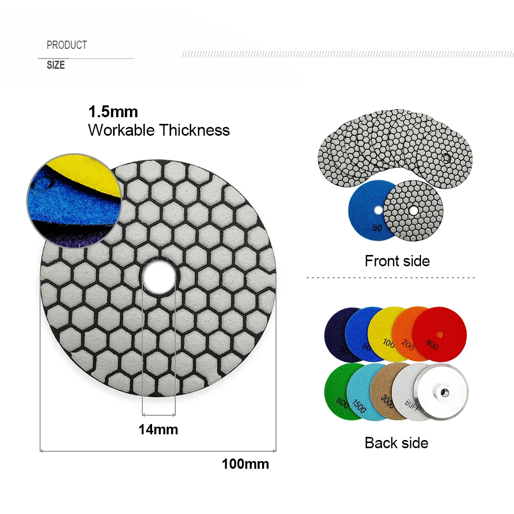 DIATOOL 7 pcs 100mm Grit #100 Diamante Almofada de Polimento a Seco Para Granite & Marble, 4 polegadas Disco de Lixa Para A Pedra Sem Água