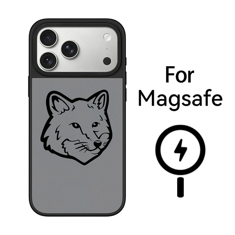 Fox Head Slate Grey Magnetic Phone Case For iPhone 17 16 15 14 13 12 Pro Max For MagSafe Wireless Charging With Button Cover