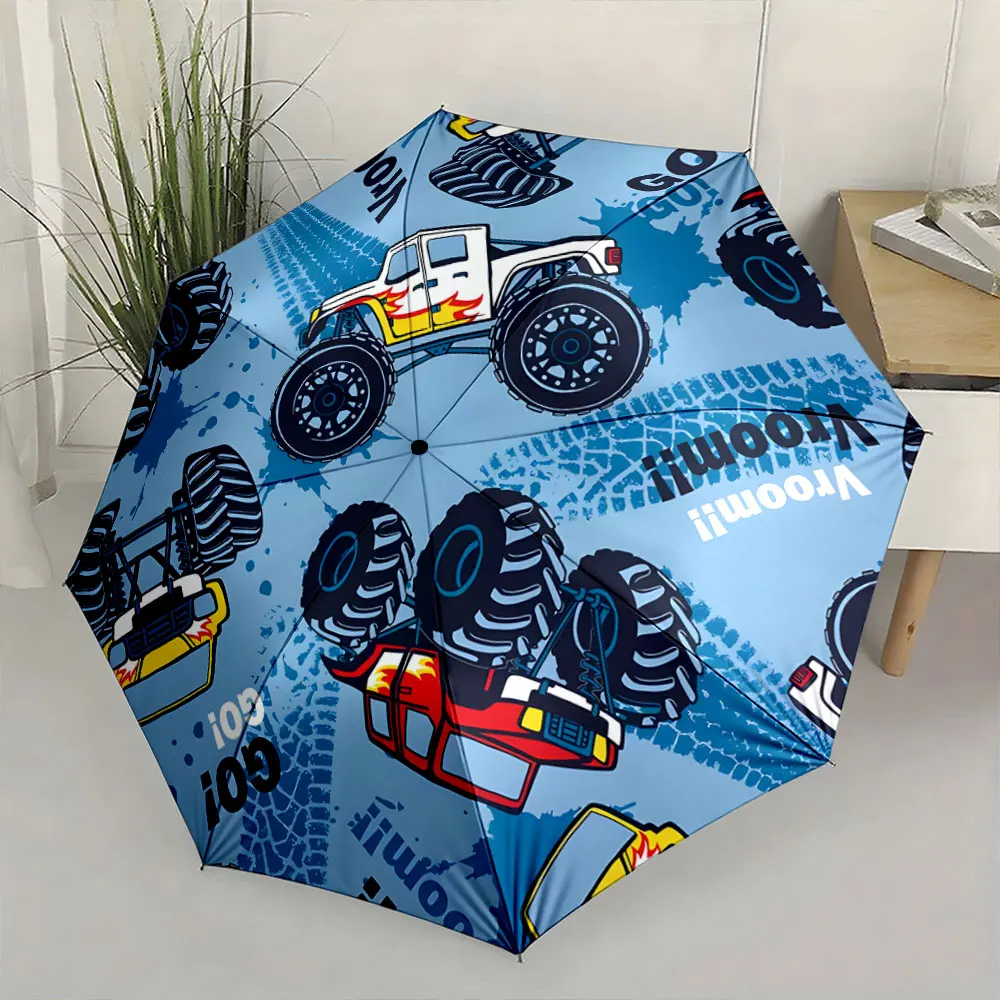 1PC Monster Truck Patterned Umbrella for Kids Print 8 Iron Ribs Folding Umbrella Auto-Open Fashion Sunshade