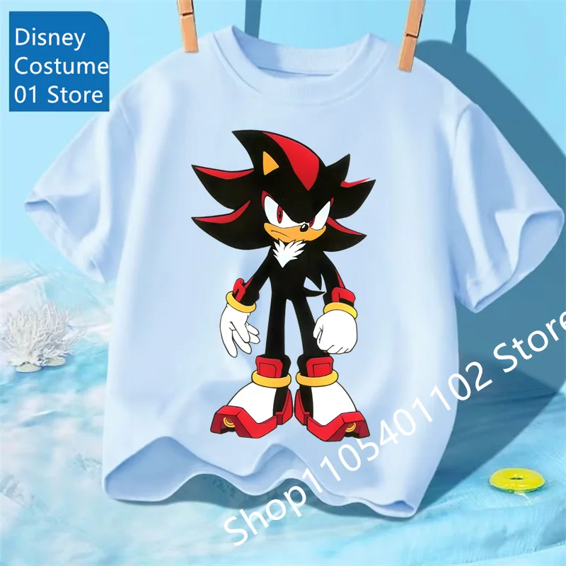 206 Sonics The Hedgehog Anime Boys' Breathable T-shirt Children Fashion Clothing Casual Wear, Breathable Thin Style, Unisex Top