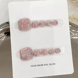 10 pcs Luxury Handmade Press on Nails Short Square Pink Flash Drill Design False Nails with 4-PIECE Tool Adhesive Nail Glue Tabs