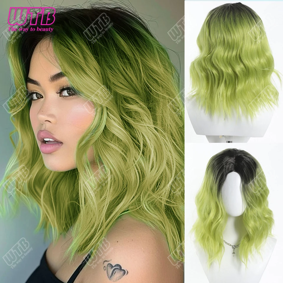 

Синтетический парик женский черно-зеленый градиент волнистые короткие вьющиеся волосы с разрезом Хэллоуин косплей парик