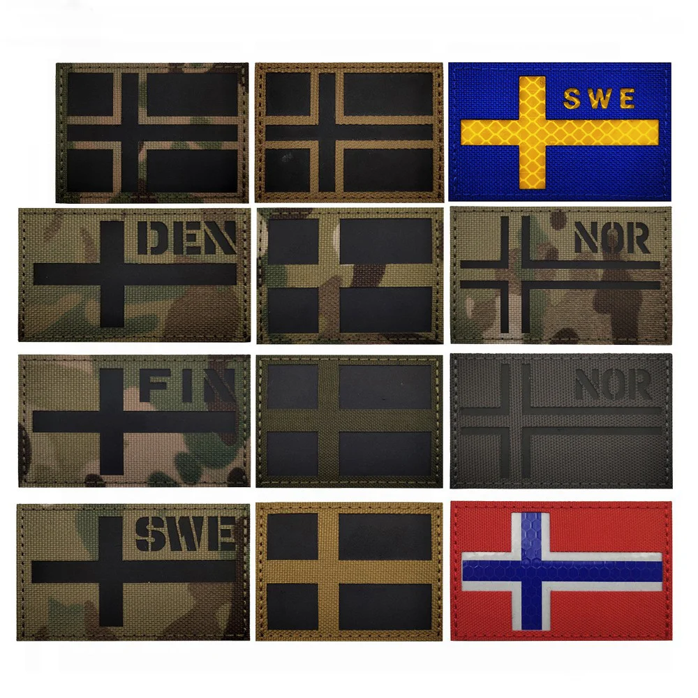 Nordic IR Flag Patch Norway Denmark Finland Sweden IR Night Recognition Badge Patch for Clothes Backpack Tactical Armband