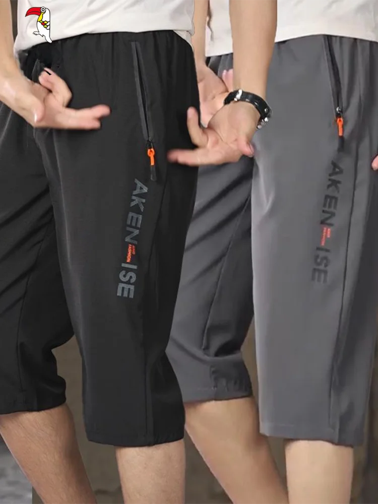 

Мужские повседневные брюки из ледяного шелка, свободные, больших размеров, прямого кроя, спортивные, быстросохнущие, тонкие, укороченные, летние, для отдыха