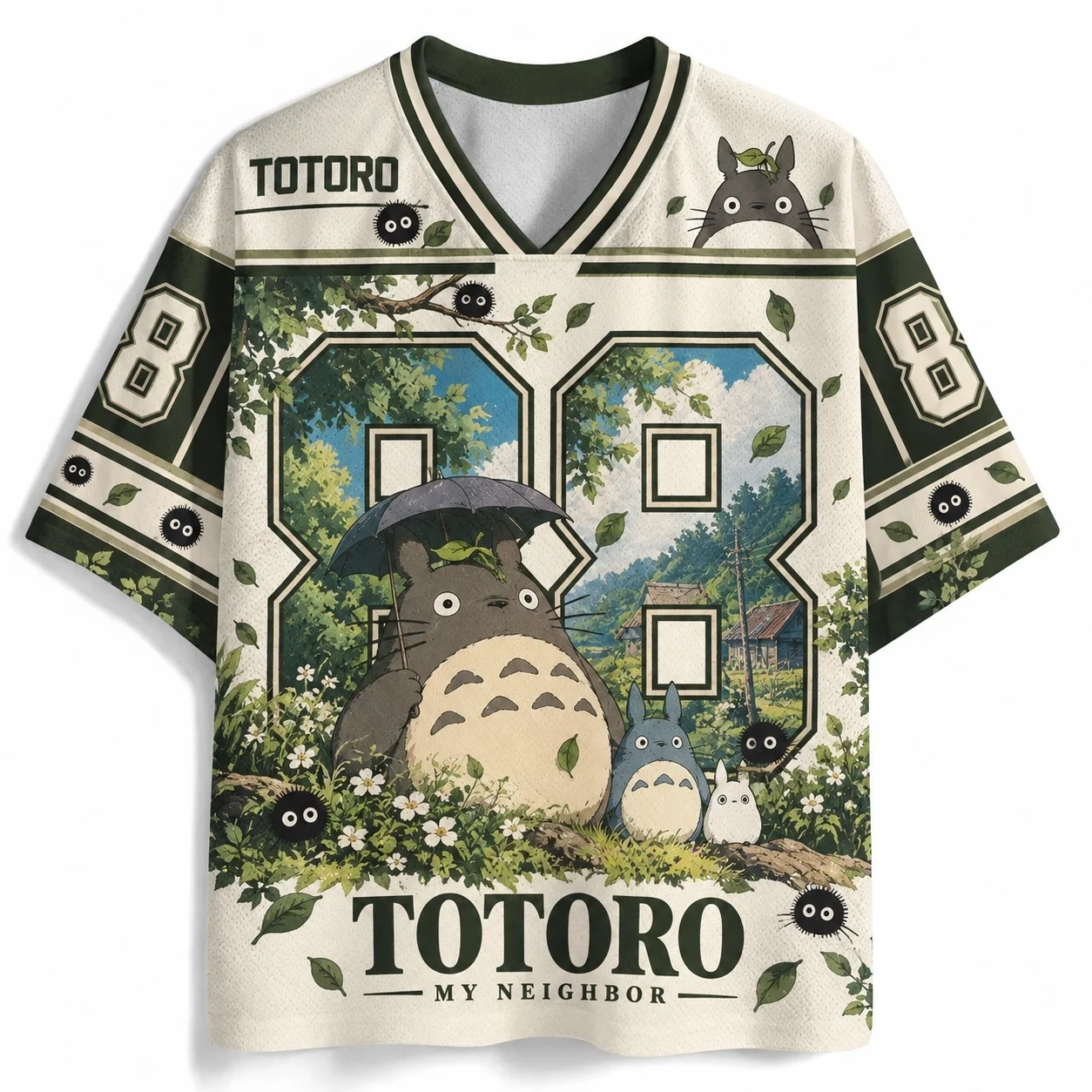 Hot Selling Totoro Fashion New Anime Short Sleeved 3D Printed V-neck Loose Fitting Jersey for Men and Women, Parent-child Outfit