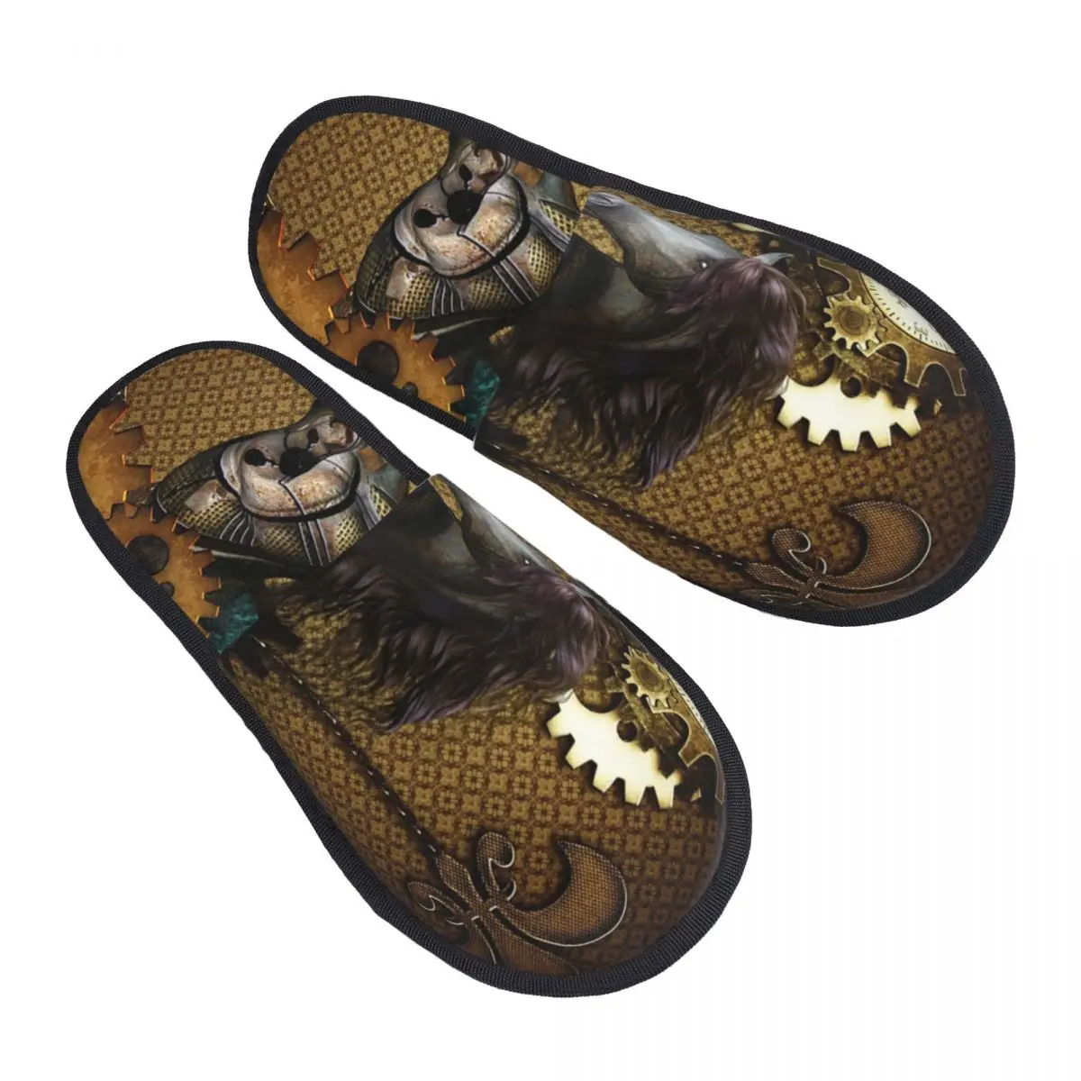 Steampunk Cozy Scuff Memory Foam Slippers Women Awesome Steampunk Horse Spa House Shoes