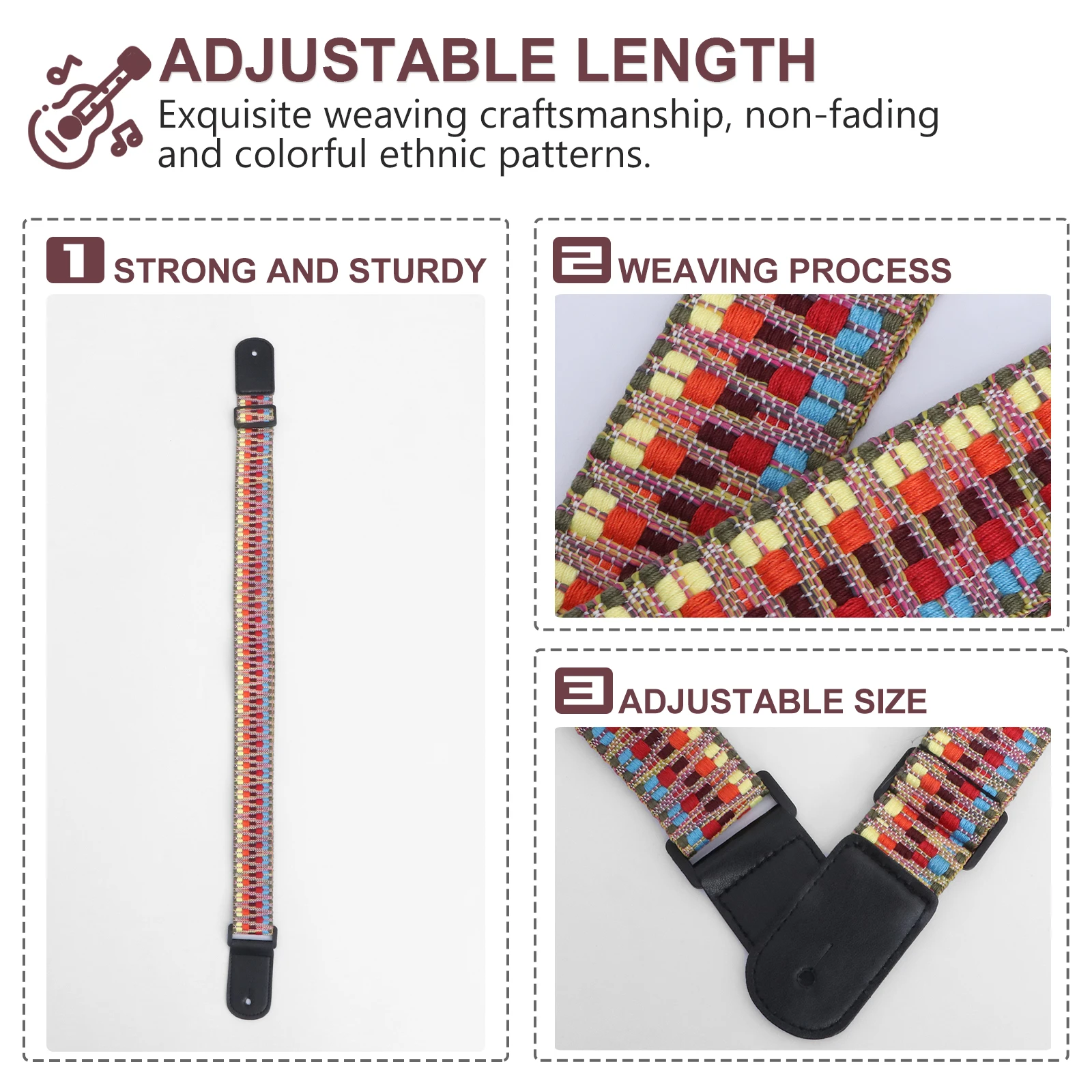 

Hootenanny Style Guitar Straps Retro Braided Cotton Adjustable For Ukulele Banjo Guitarlele Bass Electric Guitar