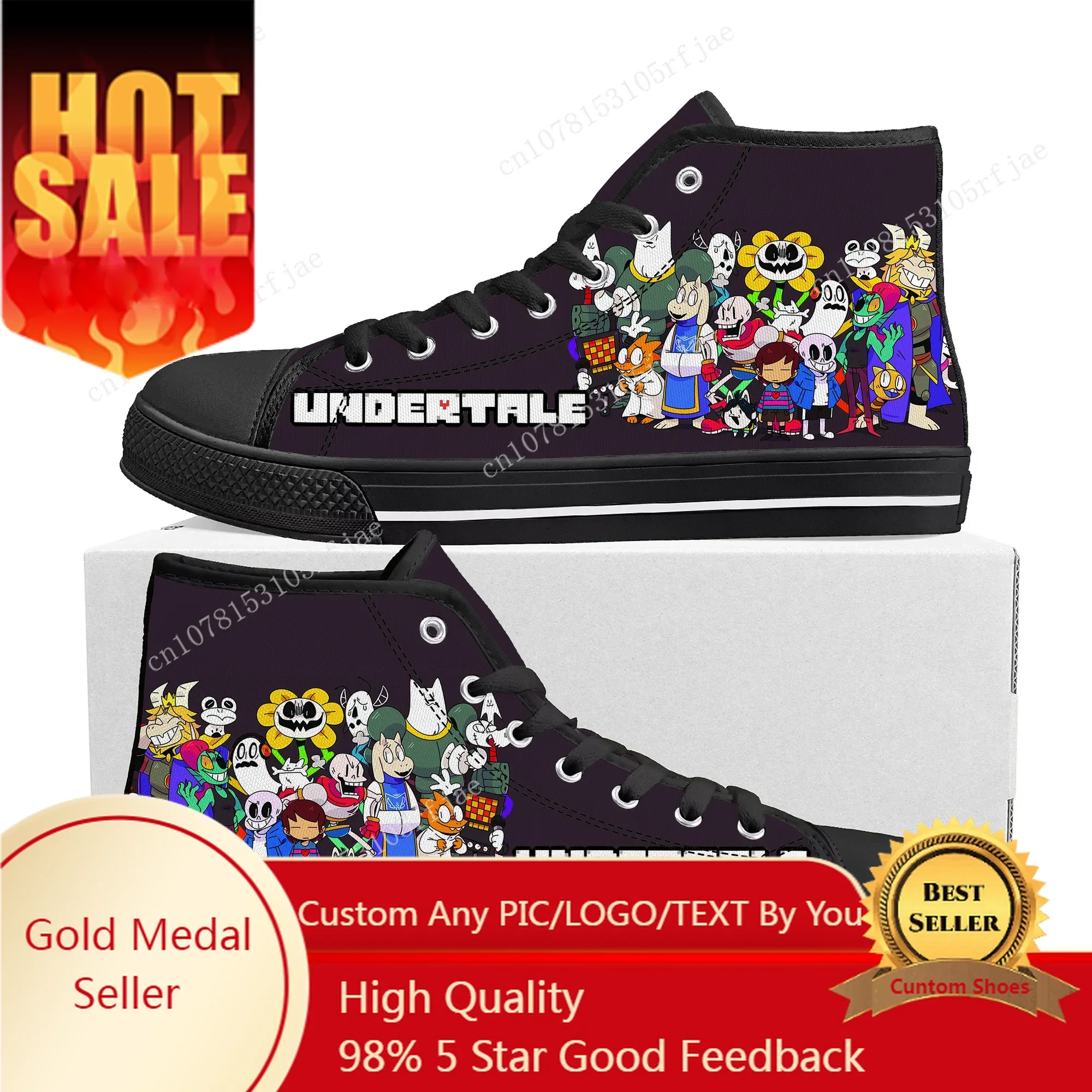 Cartoon Game Undertale Sans Skull High Top Sneakers Mens Womens Teenager High Quality Canvas Sneaker Custom Built Couple Shoes
