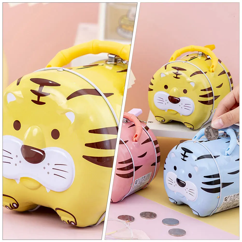 กระปุกออมสินรูปเสือ 1 ชิ้น ของตกแต่งโต๊ะ ของขวัญสำหรับเด็ก กระปุกออมสินโลหะ