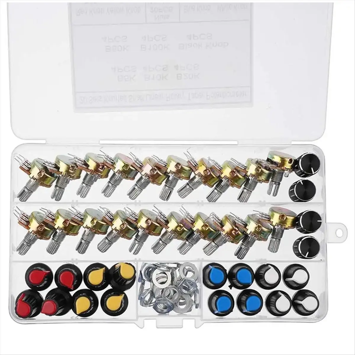 Improved20PCS Potentiometer Kit with Knobs B5K 10K 20K 50K 100K Single Shaft 15MM Potentiometer Switch
