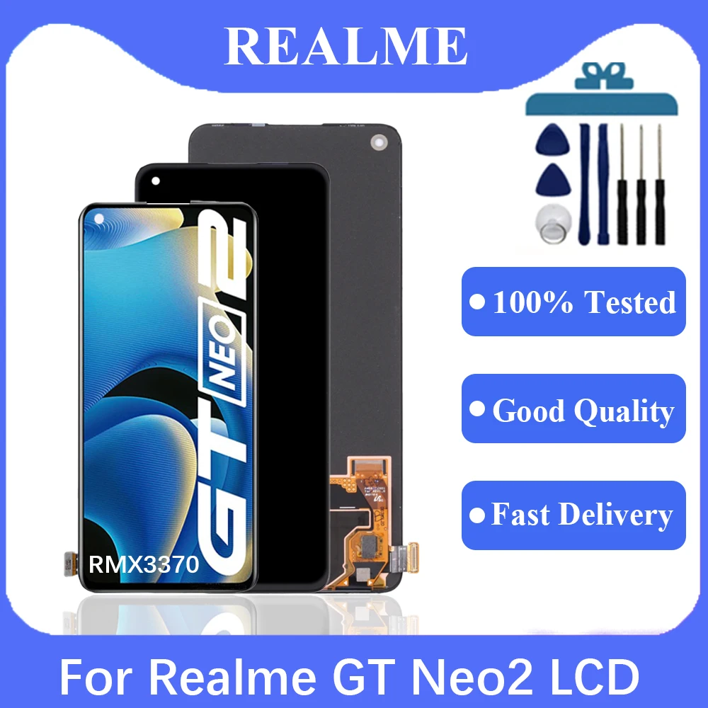 

AMOLED Original For Oppo Realme GT Neo2 RMX3370 LCD Display Screen Touch Panel Digitizer For Realme GT Neo 2 LCD Display