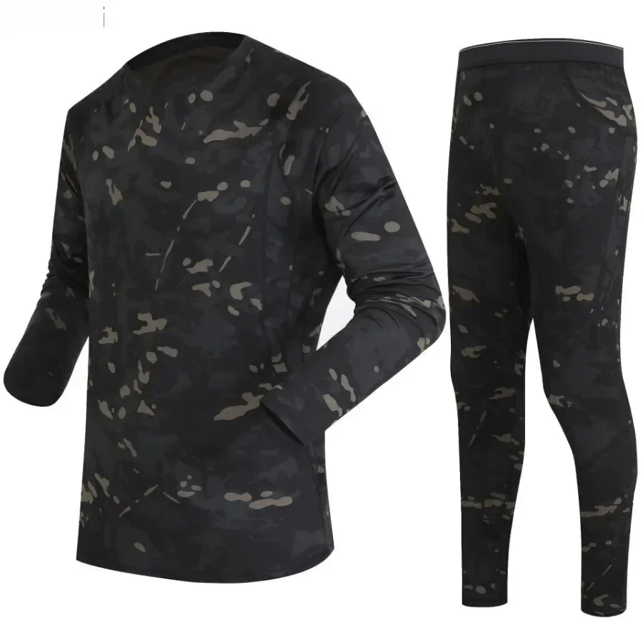 3D Cutting Thermal Underwear Suit Men's Army Camouflage Tops Pants Sets Breathable Fleece Outdoor Quick Drying Men Clothing