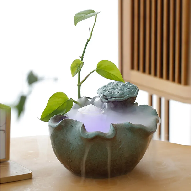 LMM creative lucky water ornament ceramic small desktop circulating humidification fountain living room coffee table