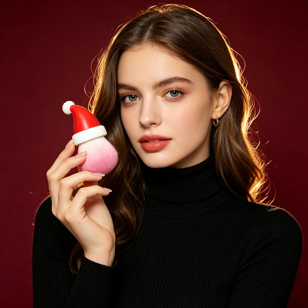 Resin Christmas Hat Handle Makeup Brush Gradient Pink Soft-Bristled Facial Powder Brush Christmas Creative Beauty Accessories