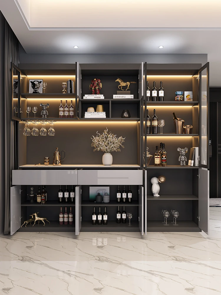 High end glass door display cabinet, living room household storage cabinet, modern and simple light luxury dining cabinet