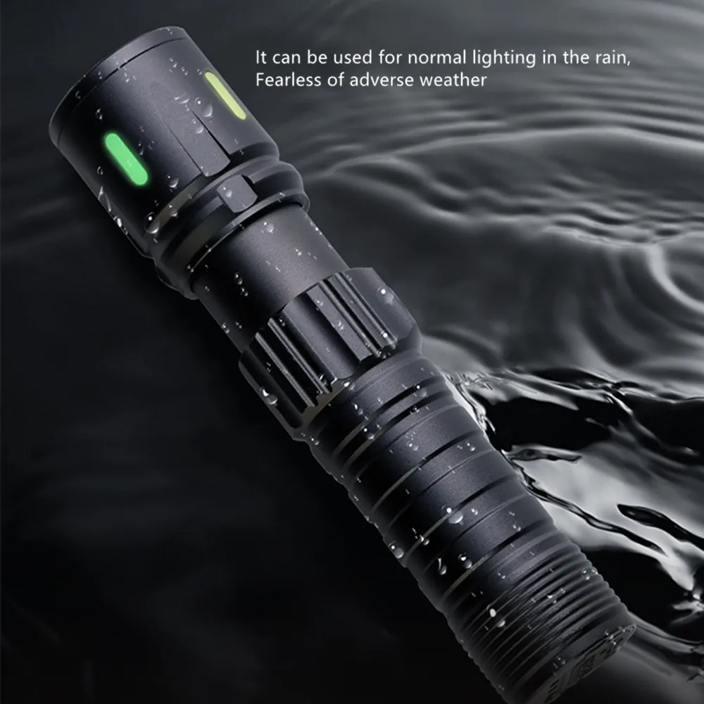 High Power Spotlight Long LED Flashlight Aluminum Alloy Type-C Fast Charging Zoomable Ultra Bright Torch Emergency Lighting