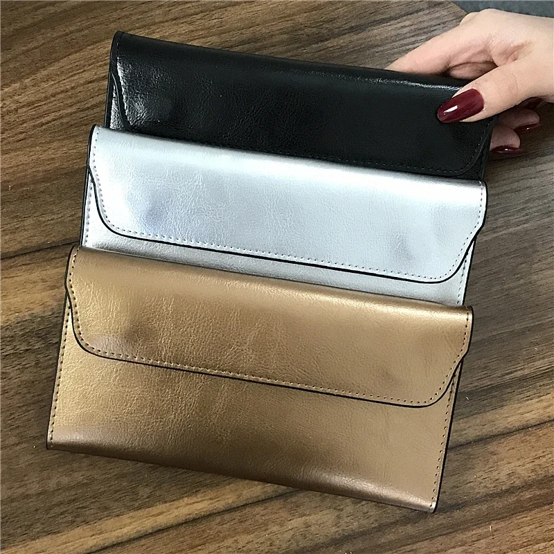 Genuine Leather Wallet Women Fashion Money Bag with Magnetic Buckle Long Wallet Pocket Handbag Leather Card Holder for Women