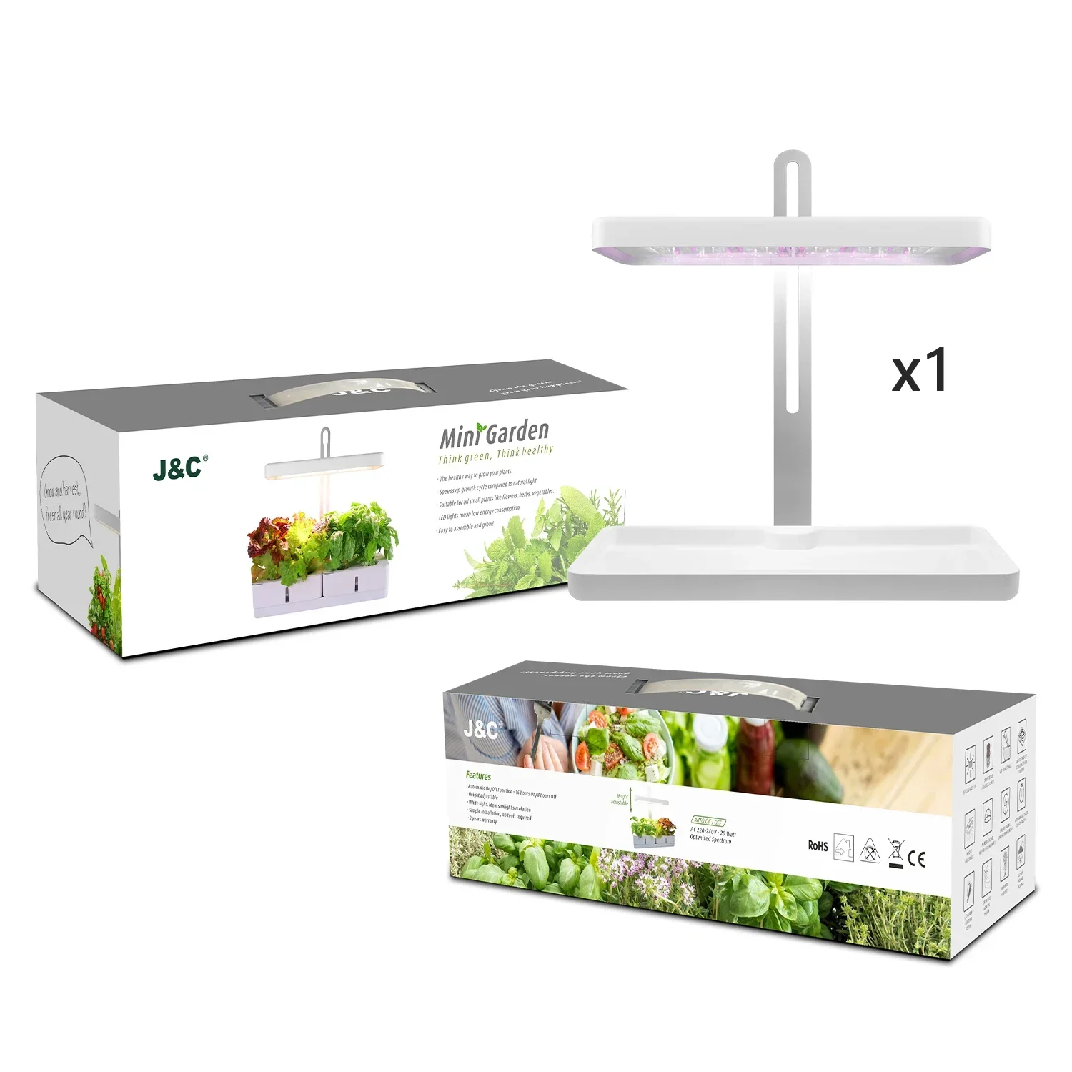 J & C-ミニインドアハーブガーデンスターターキット,LEDライト,ホワイト,2モード,20W