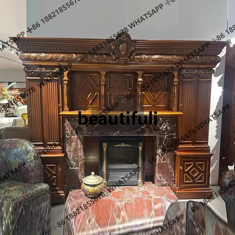 

marble mantel European villa living room decorative cabinet French vintage fireplace cabinet background wall fire cabinet
