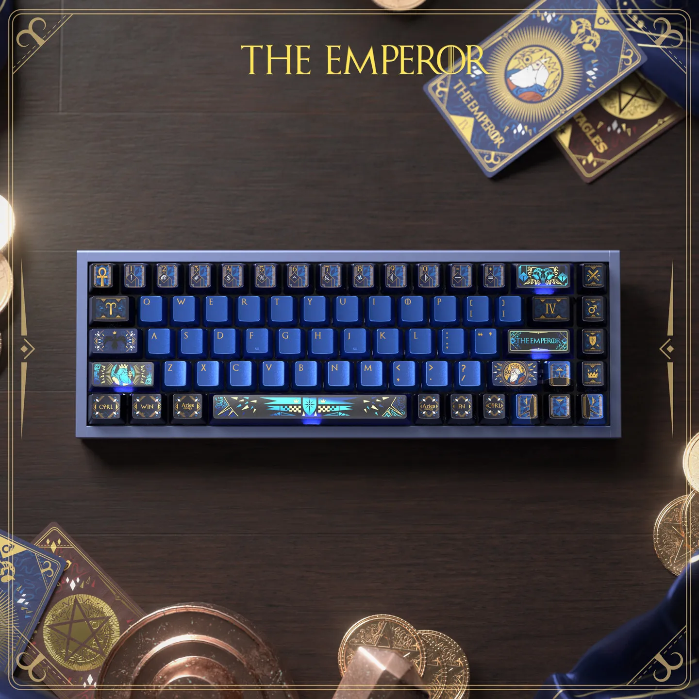 Custom PIIFOX Emperor Tarot-Themed Keycap Set, Original Height Metallic Lacquer PC, for PUBG-Style FPS Custom Mech Keyboard