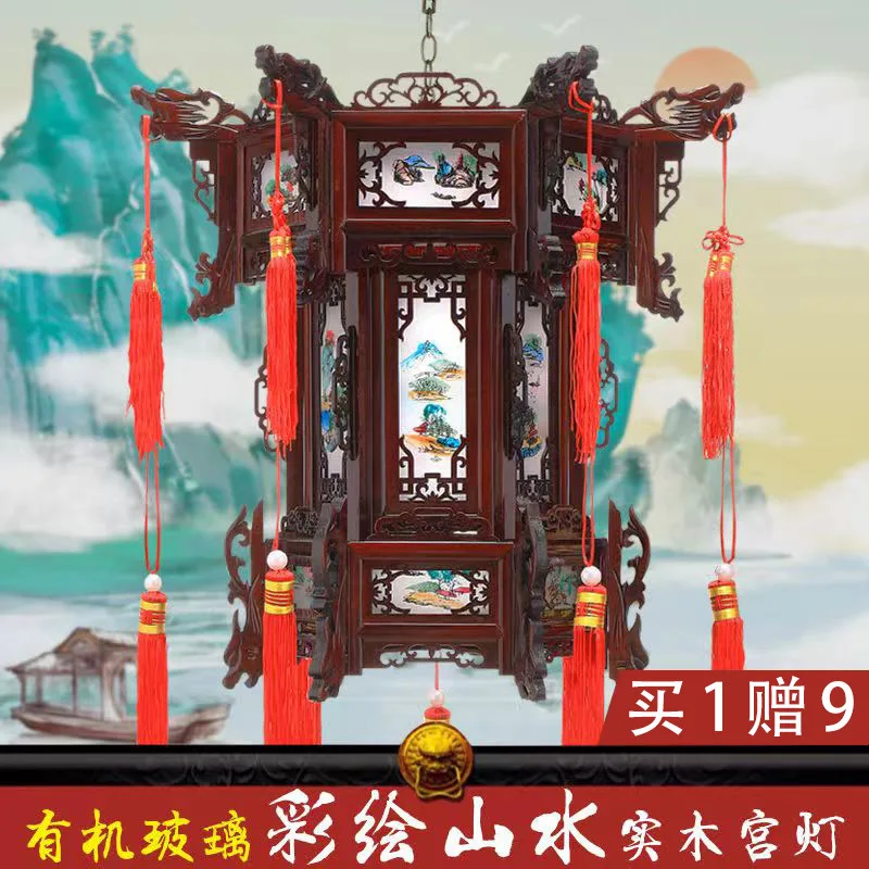 Antique Chinese solid wood hexagonal lanterns Chinese style balcony gate hotel ancestral hall teahouse palace gate palace style