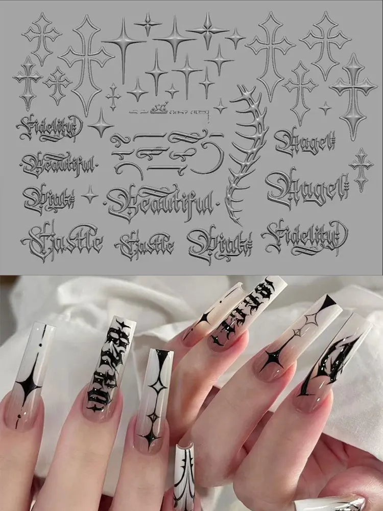 

1pc Holy Light Cross Gothic Alphabet Nail Art 3D Acrylic Nail Mold Nail Decorations DIY Silicone Manicure Mold Nail Art Mold