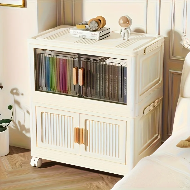 Organizador de almacenamiento plegable de 3/4 niveles con ruedas: No requiere ensamblaje, diseño magnético de doble puerta para ropa, juguetes, libros