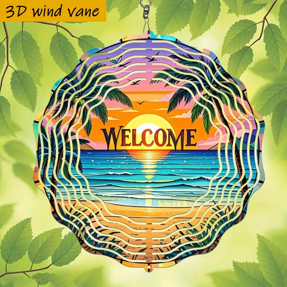 

Wind Chimes 3D Tropical Beach Sunset Rotating Hook Metal Hanging Decoration Outdoor Garden Art Home Gift