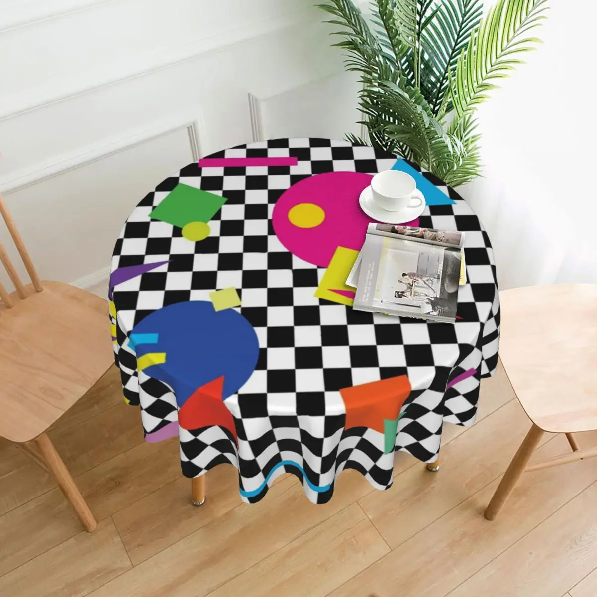 Colorful Memphis Round Tablecloth Retro Shapes 1980s Design Table Cover For Kitchen Dining Room Kawaii Outdoor Table Cover