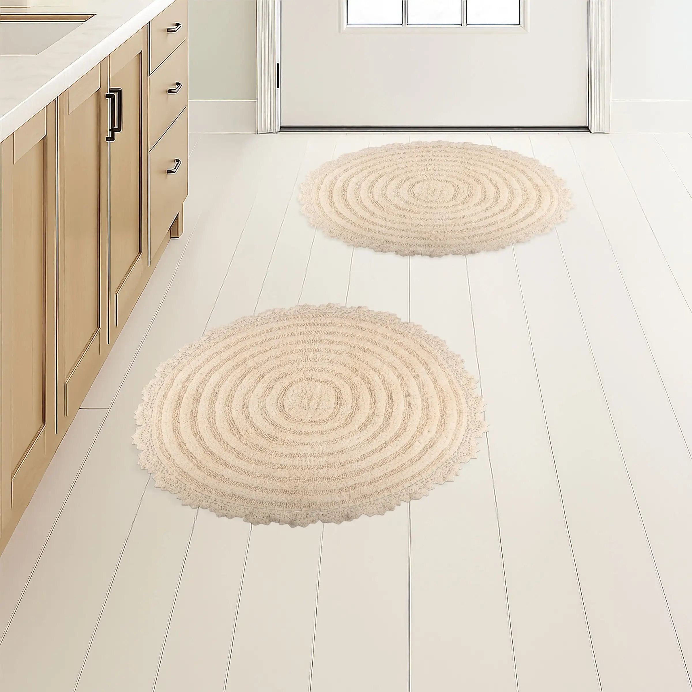 

Bathroom Rugs 2 Piece Woven Cotton Bath Mat Set Ivory