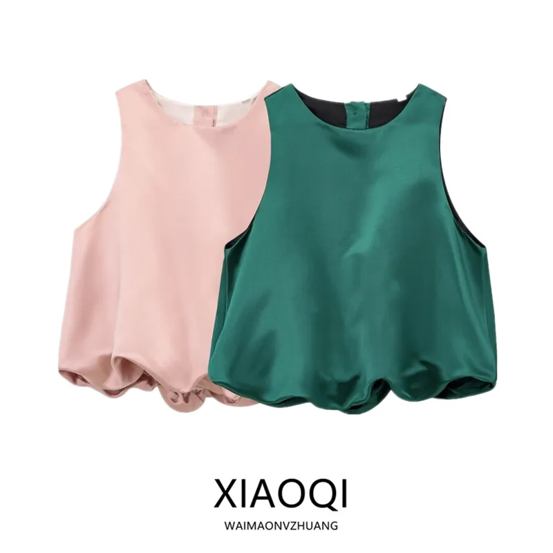 Silk Satin Texture Women's Sleeveless Balloon Style Top Fashionable Design Autumn Winter New Arrival Versatile H-Shape Vest