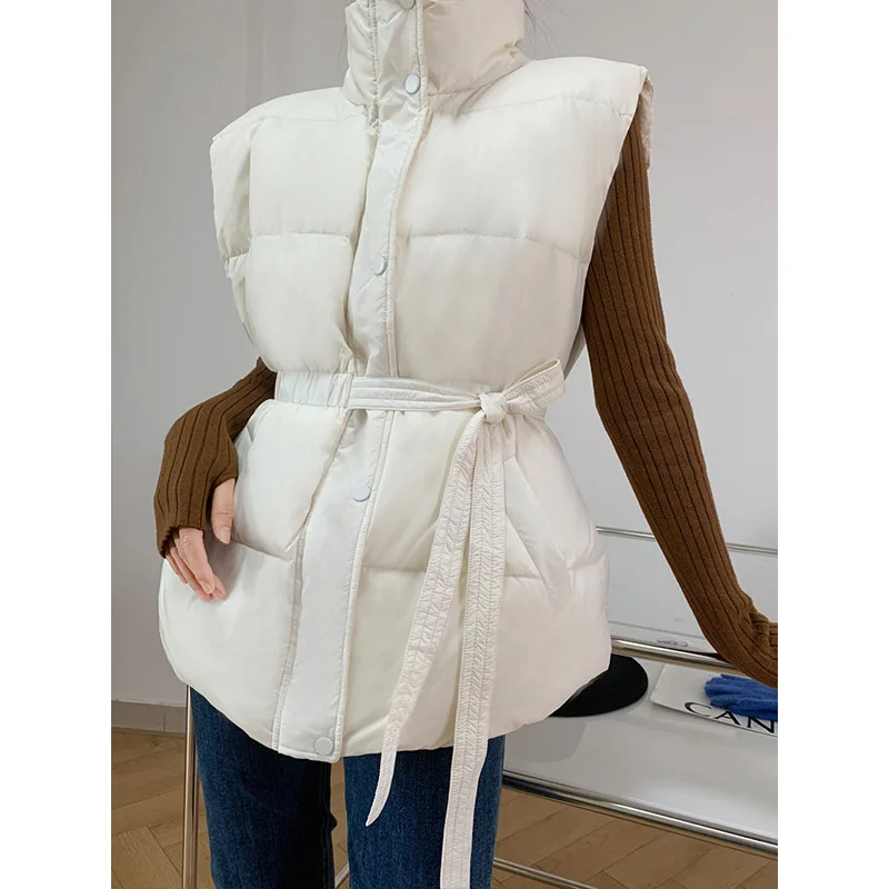 Ultra Light Down Vest Sleeveless Jackets for Women Winter Korean Winter Warm 90% White Duck Down Coat Belt Waistcoat for Female