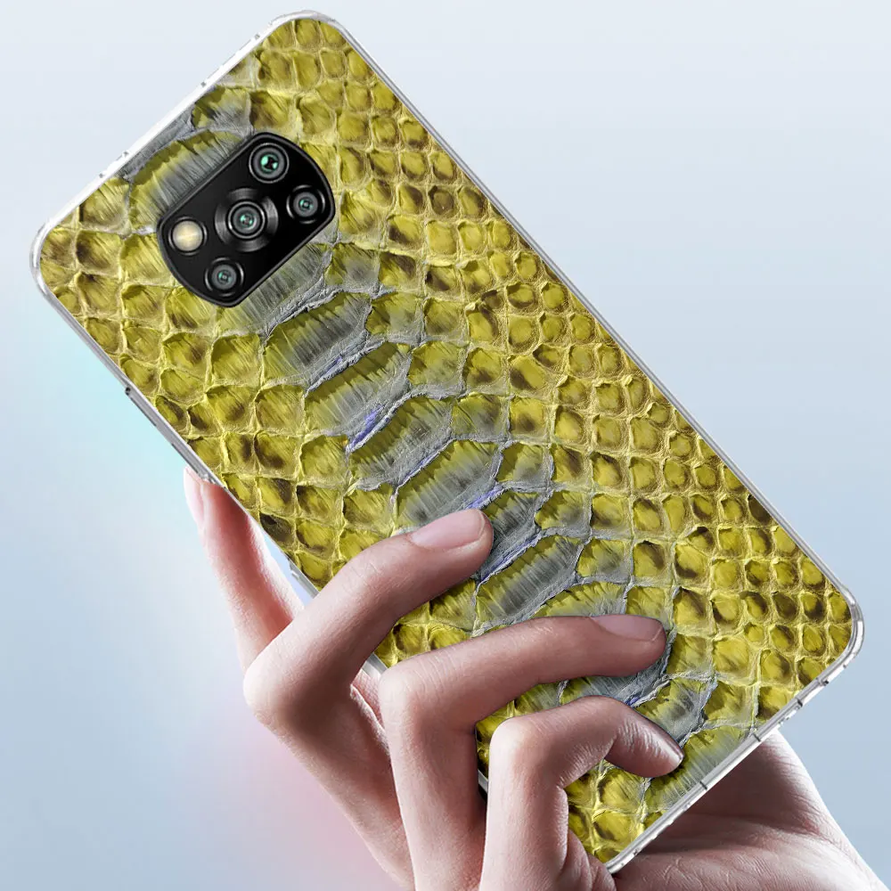 Snake Skin Case for Xiaomi Poco X6 X5 F4 M5s X3 NFC Pocophone F1 F5 M5 M3 M4 GT F3 F2 X4 Pro TPU Transparent Phone Cover